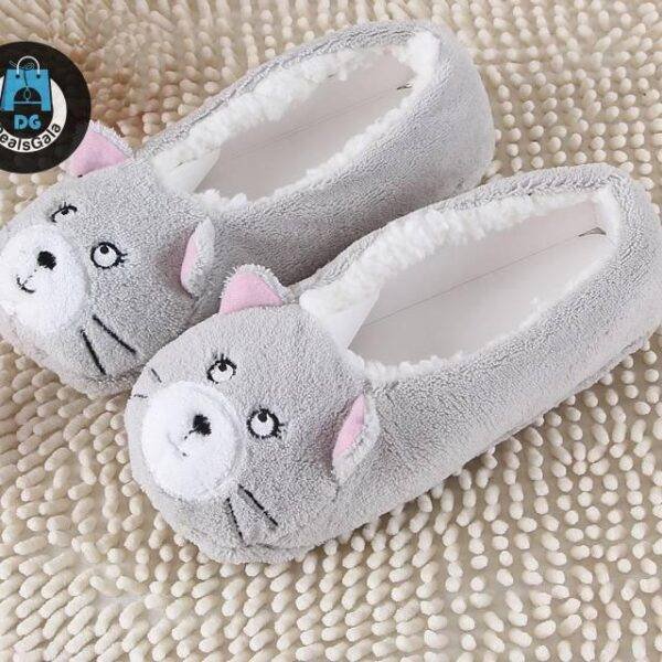 Women’s Animal Embroidered Slippers Slippers cb5feb1b7314637725a2e7: black cow|grey cat|pink rabbit