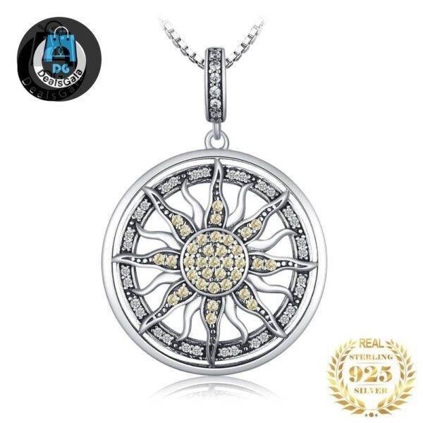 Celestial Sun 925 Sterling Silver Cubic Zirconia Statement Pendant Necklace Jewelry Necklace Women Jewelry Metals Type: Silver