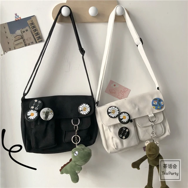 Fashion Women Canvas Shoulder Bags For Youth Casual Ladies Large Capacity Crossbody Bags Solid Handbags Messenger Bags for Women cb5feb1b7314637725a2e7: black-4 badges|black-4 badges-dino|black-4 badges-frog|black-4 badges-panda|plus|white-4 badges|white-4 badges-dino|white-4 badges-frog|white-4 badges-panda