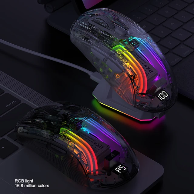 X2 Pro Magnetic Charging RGB Bluetooth Mouse , RGB Lights, Tri-Mode，Transparent, Power Display, Suitable for Computer Phones cb5feb1b7314637725a2e7: Black transparent|White transparent