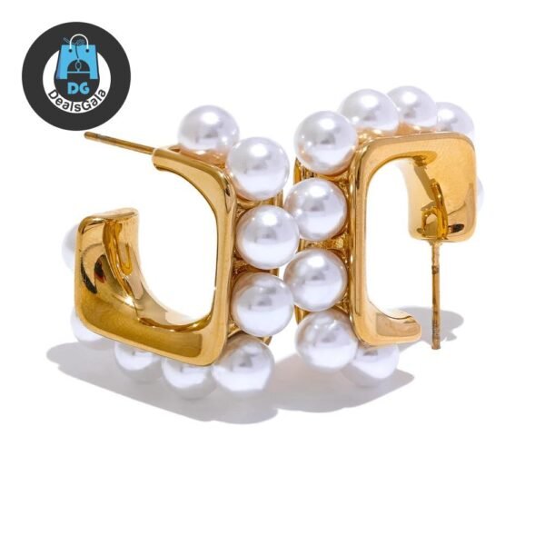 Yhpup Fashion Imitation Pearls 316L Stainless Steel Square Geometric Huggie Earrings Exquisite Korean Jewelry серьги 2024 тренд 8d255f28538fbae46aeae7: YH3548A Gold|YH3549A Platinum